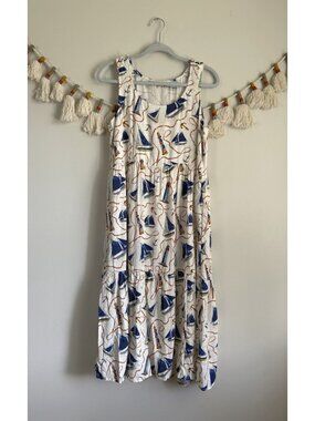 Kate & Sam Sailboat Nautical Tiered Novelty Sleeveless Midi Dress Coastal Beach